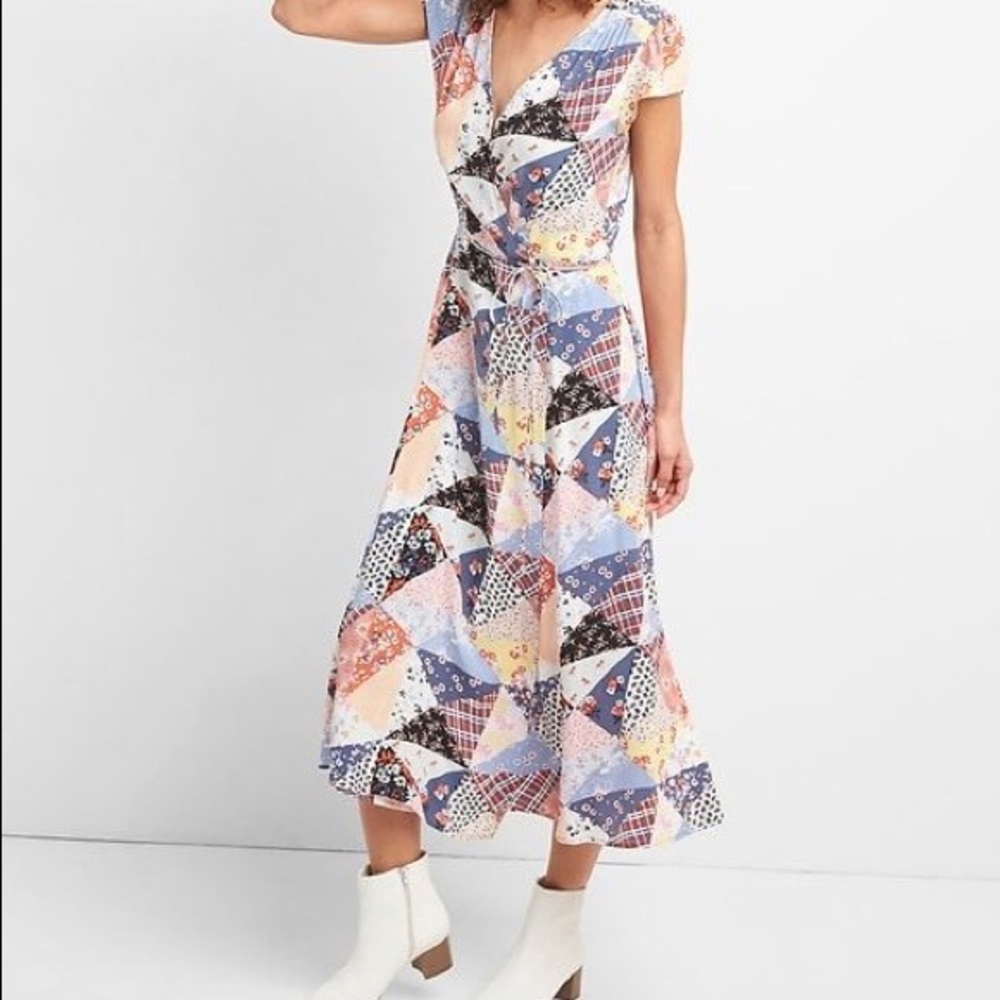 Gap patchwork wrap midi dress